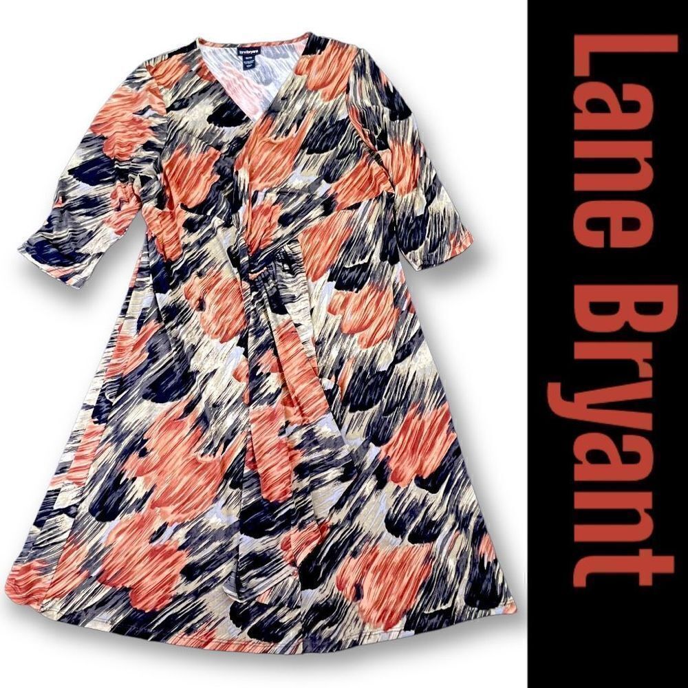Lane Bryant Women’s Plus Size 18/20 Knee Length Dress 3/4 Sleeve V-neck